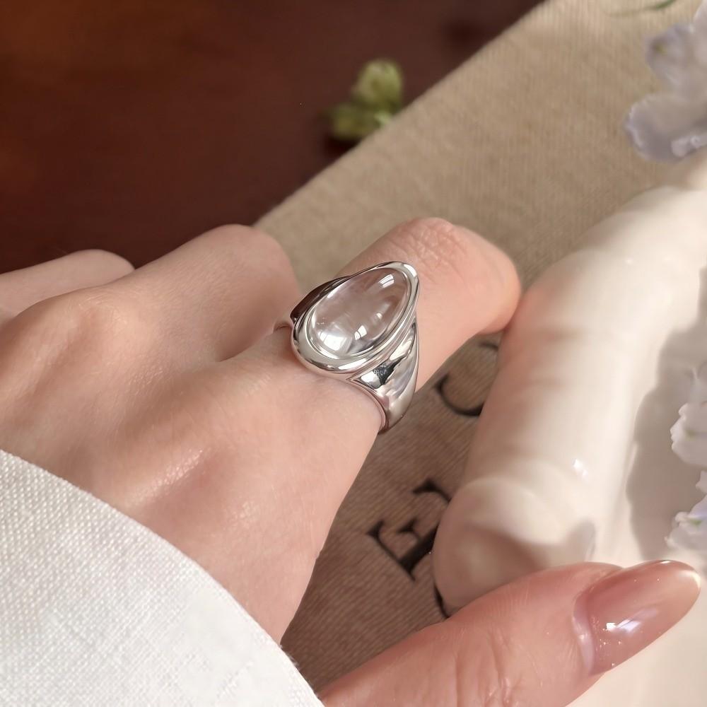Silver Color Water Drop Ring Adjustable Minimalist Ring Elegant Transparent Crystal Rings Jewelry