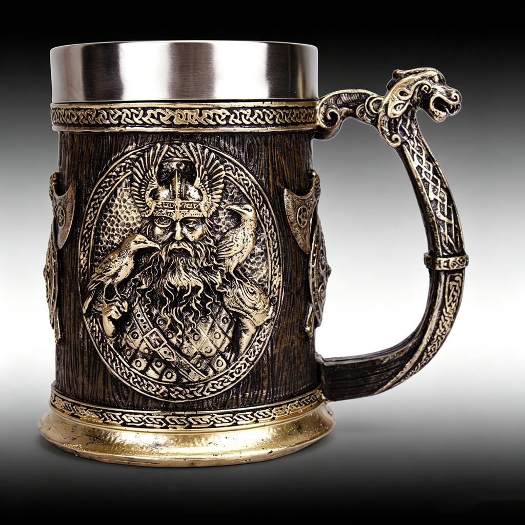 600ML Cup Universal Danegeld Tankard Mug Viking Unique Design Mugs Stainless Steel Insert Resin Beer Cup Party Halloween Gift