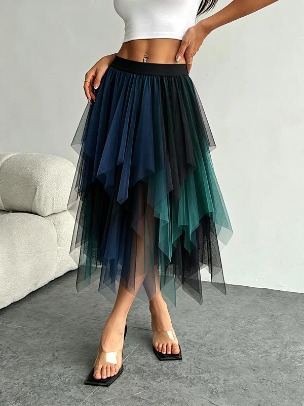 Falda de Malla Irregular de Hadas de Cintura Alta de Moda 2023 - Estilo Coreano de Primavera