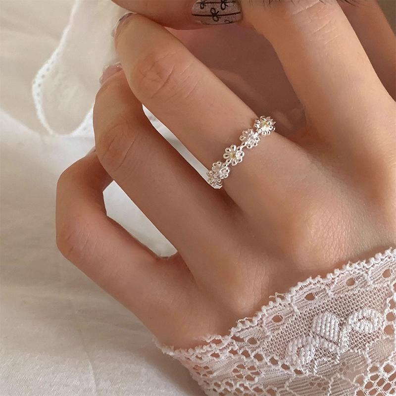 

PANJBJ 925 Sterling Silve Flower Zircon Ring for Women Sweet Romantic Irregular Office Jewelry Birthday Gift Dropshipping