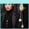 Fashionable Korean Long Sweater Chain Necklace Featuring Eye-catching Cat Eye Stone Flower Design