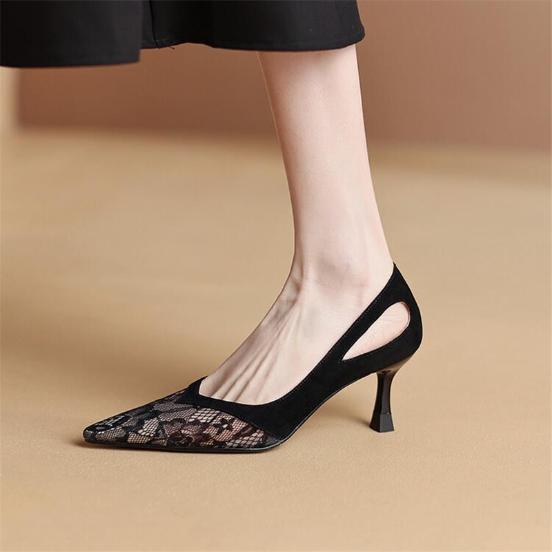 Fashion New Summer Women Pumps Shoes for Women Pointed Toe Gladiator Shoes Fashion Hollow Out Mesh High Heels Zapatos Mujer Size 34-43