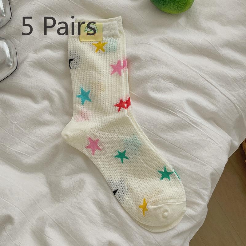 

5 пар женских летних тонких симпатичных сетчатых дышащих носков-труб в горошек 5 Pairs