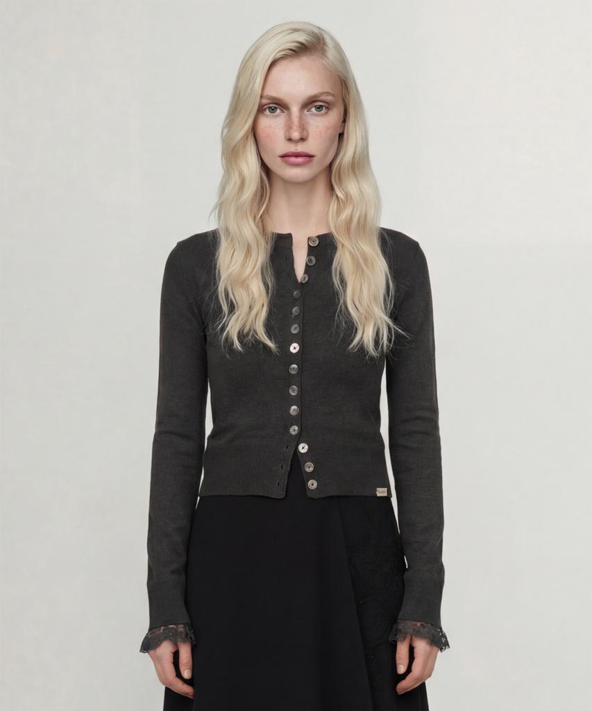 NORMOR Slim Cropped Cardigan Charcoal
