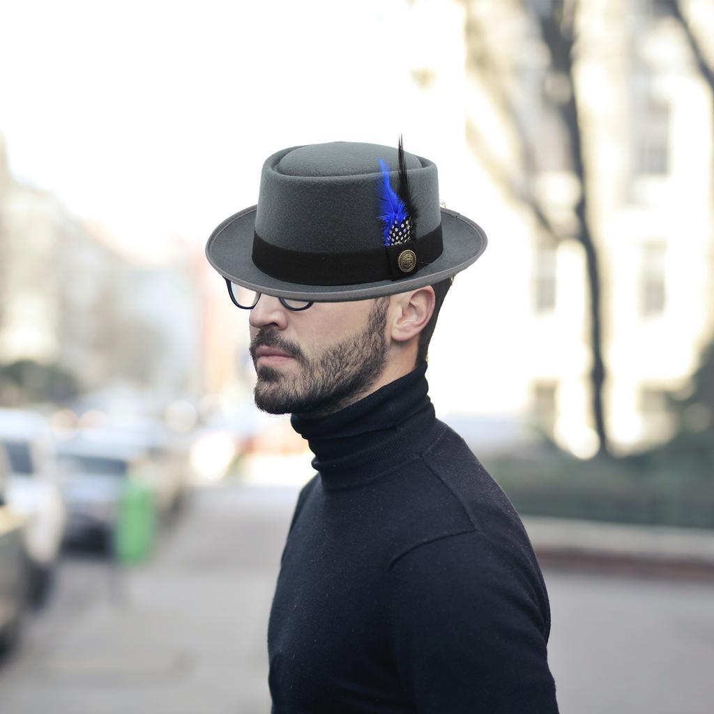 Fedora Hats for Womens Wide Brim Hat Feathers Decorative Belts Woolen Felt Womens Men Elegant Fedora Hat