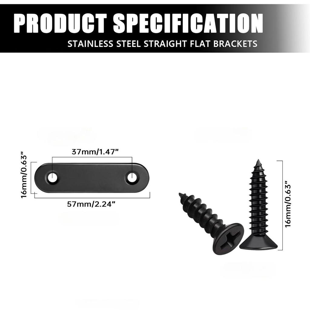 20Pcs Stainless Steel Straight Flat Bracket Mending Plates for Wood Repair Fixing Connector