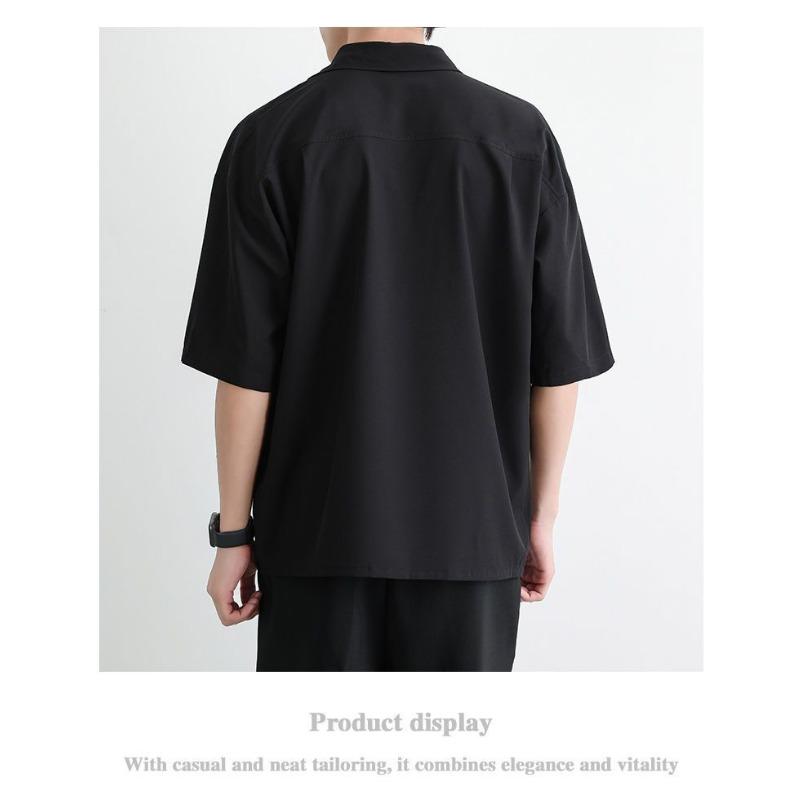 Men's Black Satin Short Sleeve Shirt Casual Oversized Streetwear Top