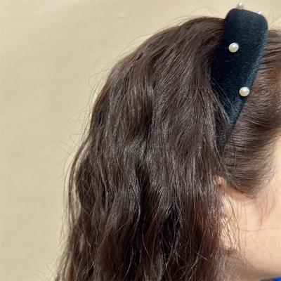 Fascia Nera di Velluto con Perle: Stile Celebrity Retrò, Accessorio di Moda Coreano di Tendenza