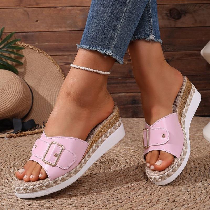 Sandales d'été à plateforme épaisses pour femmes avec boucle de ceinture, Chaussures décontractées légères, Disponibles en grandes tailles.
