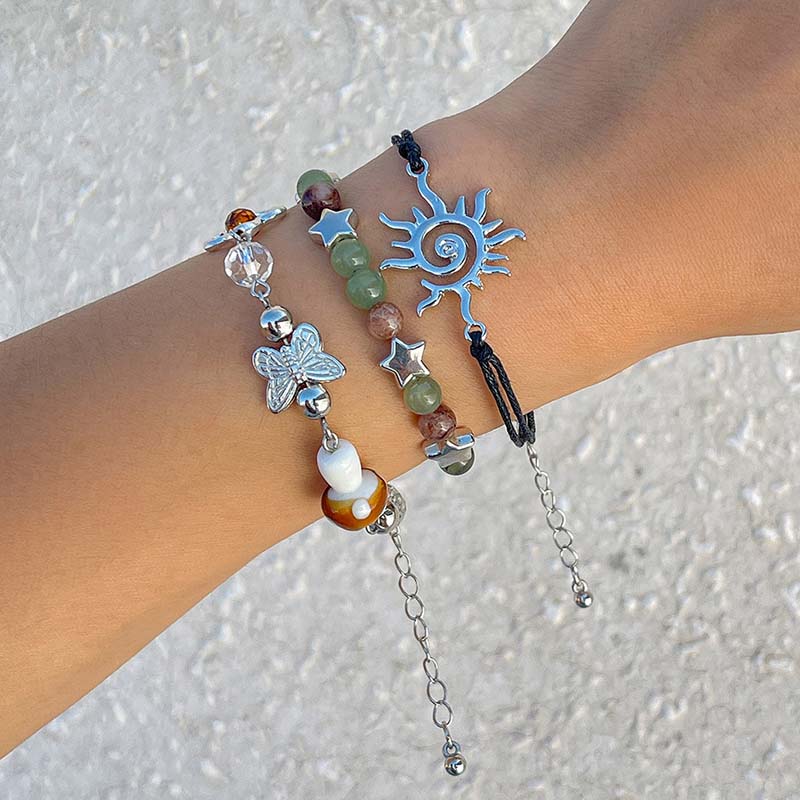 3Pcs/Set Vintage Beaded Stars Mushroom Butterfly Bracelets for Women Trendy Ethnic Style Sun Leather Rope Bracelets Jewelry Gift