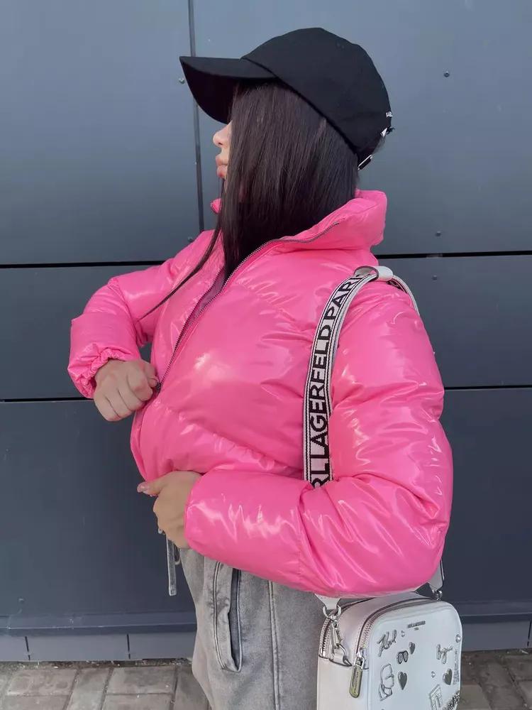 

2025 women s slim-fit PU leather stand-up collar cardigan hand-stuffed cotton suit XL