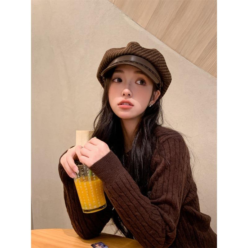 Women S Vintage Plaid Octagonal Newsboy Cap Elegant Versatile Casual