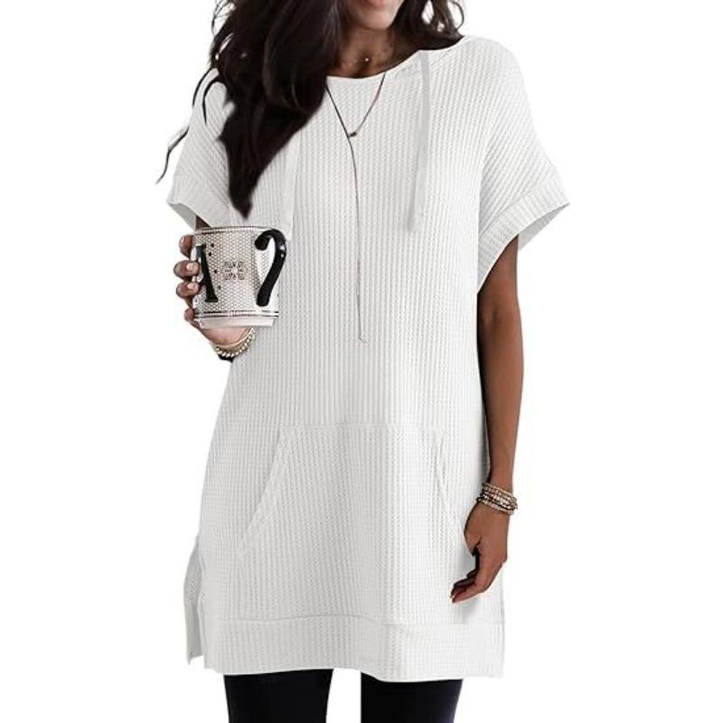 

YYFS женские модные повседневные однотонные принты осенне-зимние свитера с короткими рукавами и круглым вырезом S белый