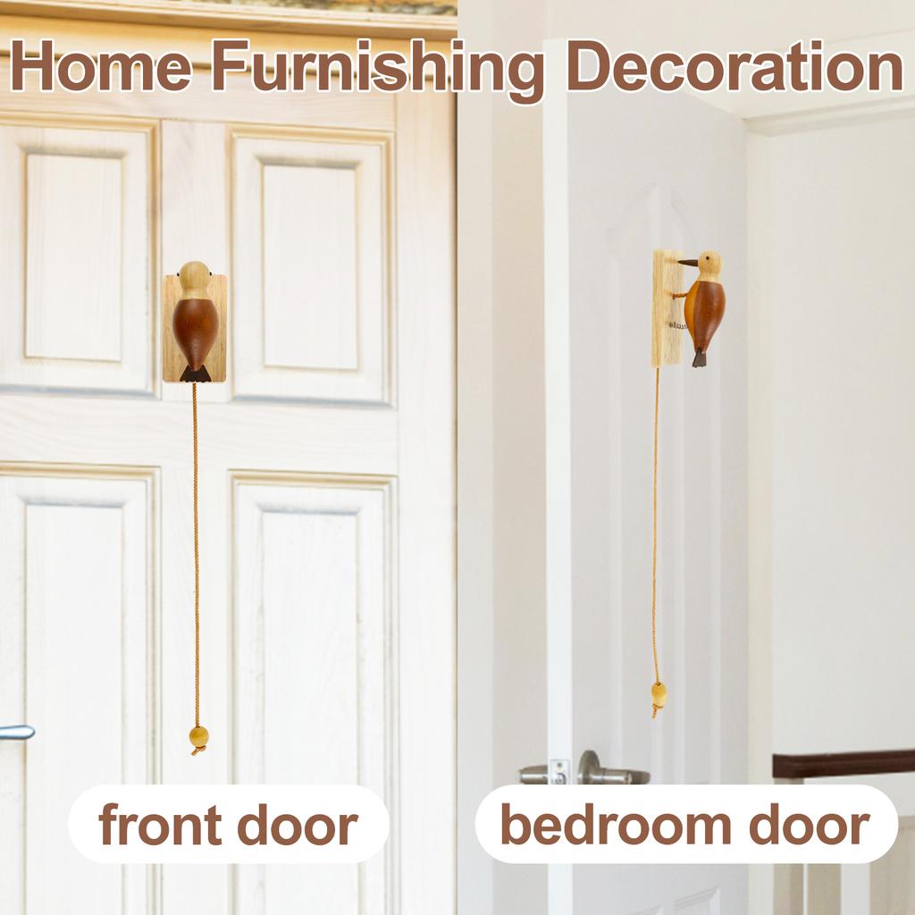 Pica-pau Criativo de Madeira Retro Batente de Porta Pingente Campainha de Porta com Corda de Puxar Madeira Campainha de Pica-pau Batente de Porta Antigo