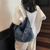 Neue Retro-Denim-Tragetasche mit gewaschenem Stickbuchstaben und rauem Rand, große Kapazität, Schultertasche für Damen