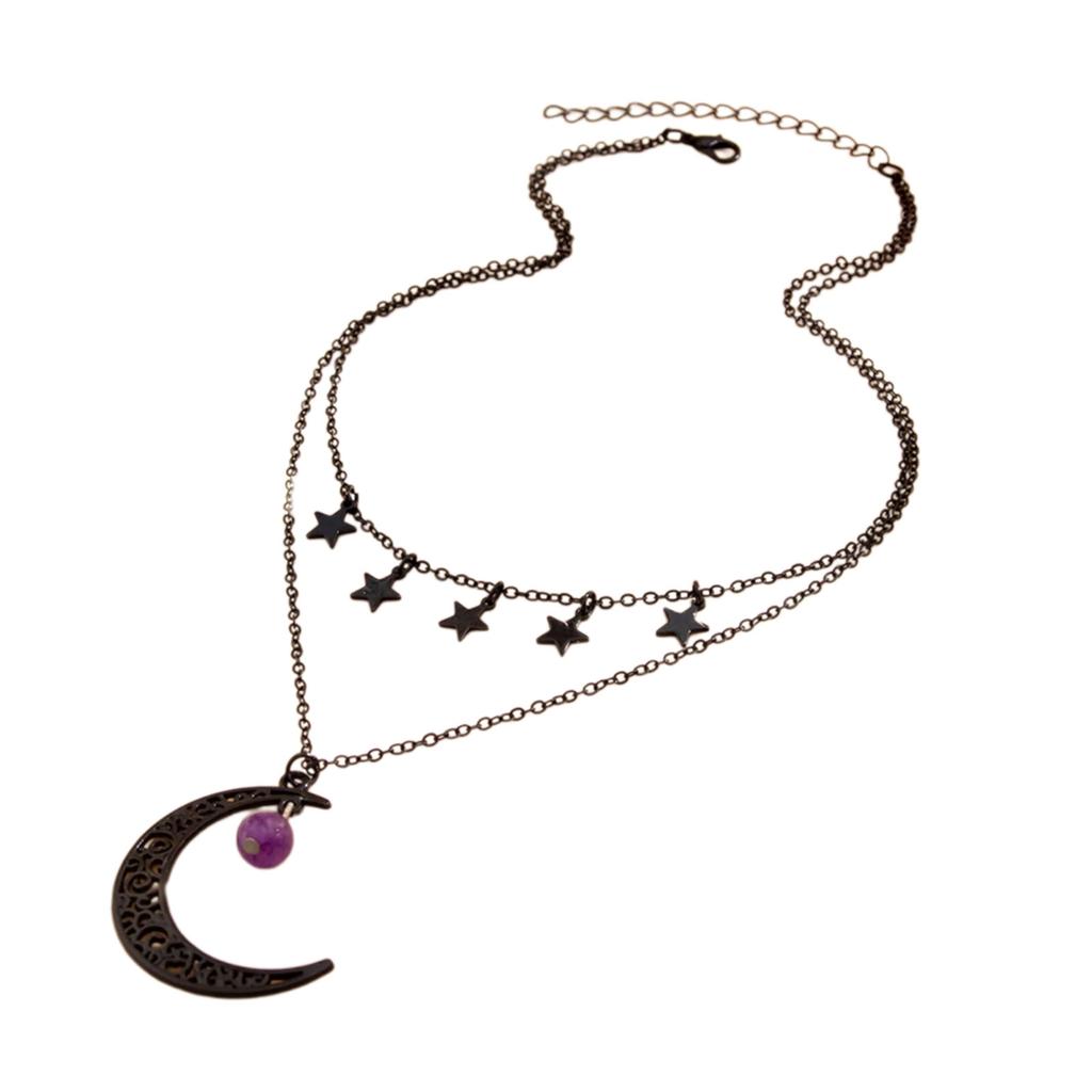 Gothic Necklace Hollow Moon Star Pendant Neckchain for Women Fashionable Jewelry Gift For Parties and Festivals