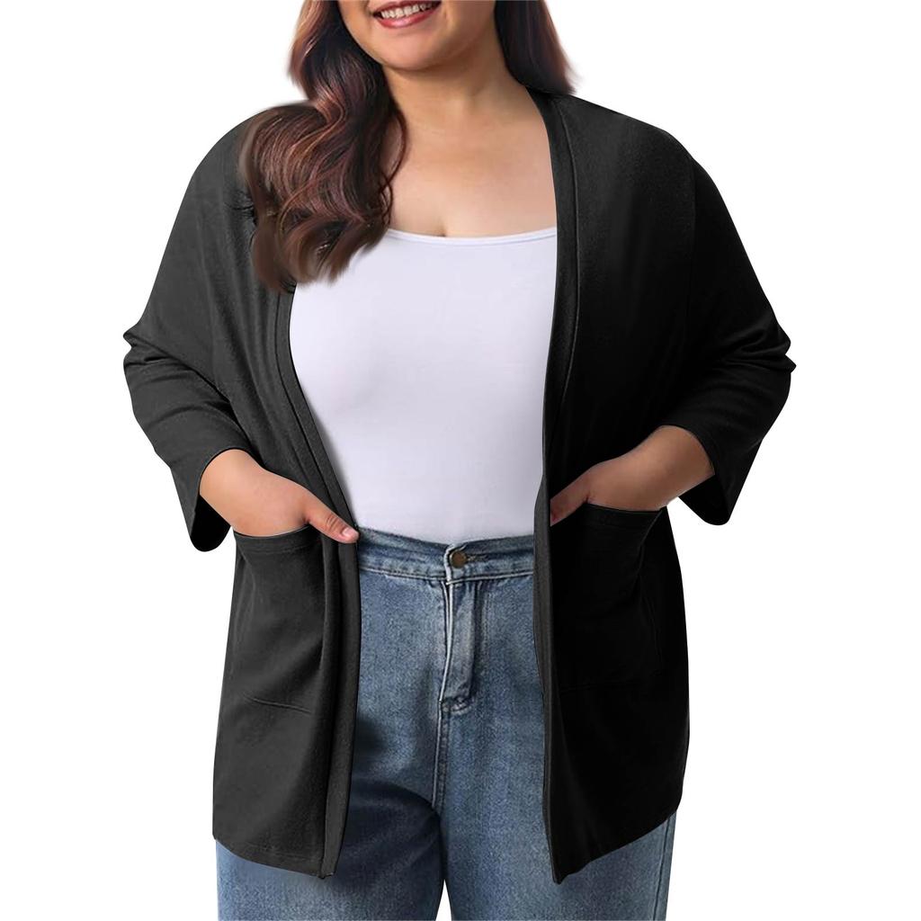 Women's Fall And Winter Fashion Casual Soild 3/4 Sleeve Mid-Length Cardigan Jacket