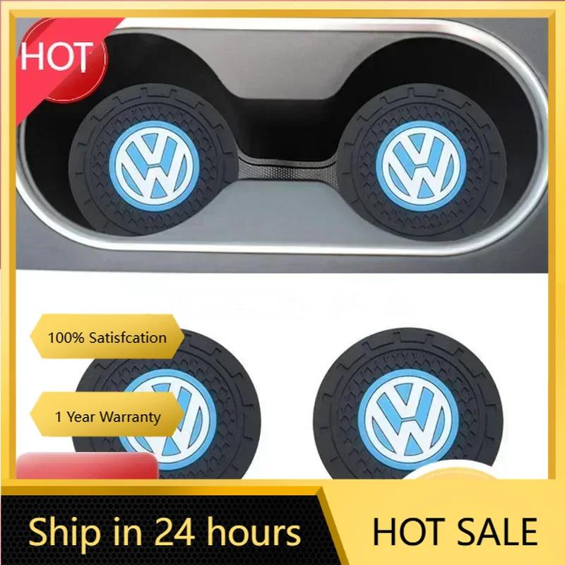 New 2pcs Car Coaster Pads PVC Water Cup Anti-slip Mat for Volkswagen Golf Passat Jetta Touareg Tiguan Polo Caddy GTI Lavida