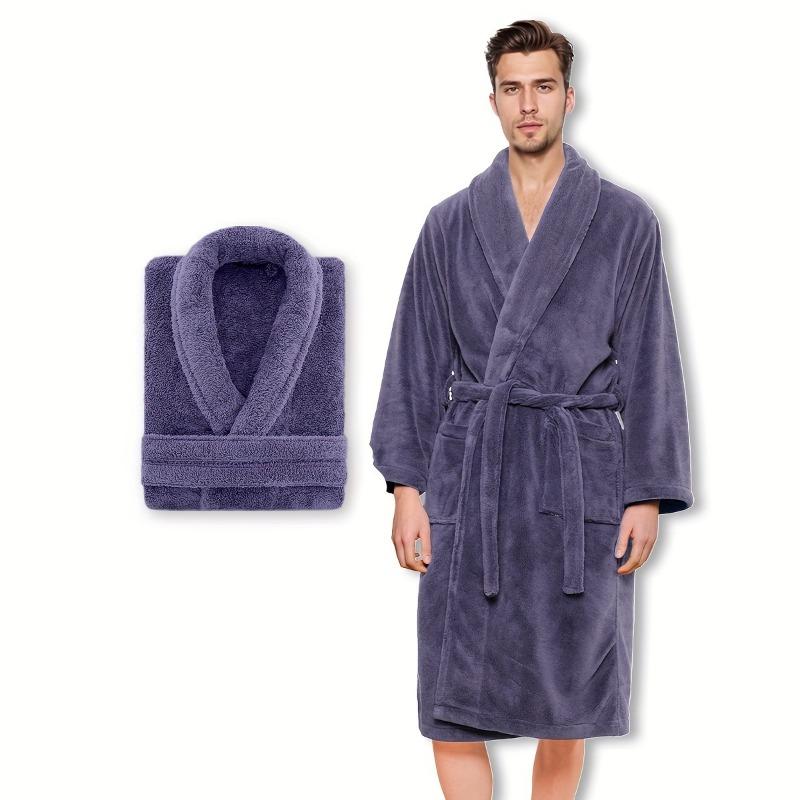 1PC Unisex Thickened Coral Fleece Bathrobes, Men's and Women's Adult Bathroom Towels Apron Bedroom Shawl Collar Bathrobes