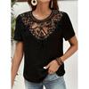 Nuova Blusa Estiva con Inserti in Pizzo da Donna Camicie Scollo Tondo Traforate Top alla Moda Manica Corta Colore Unito Dolce Abbigliamento Largo Elegante