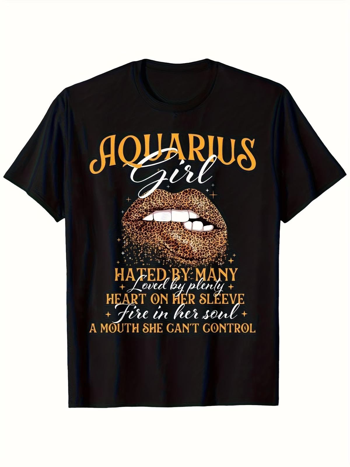 Casual Style Aquarius Zodiac Sign Birthday T-Shirt | 100%, Round Neck, Glittery S