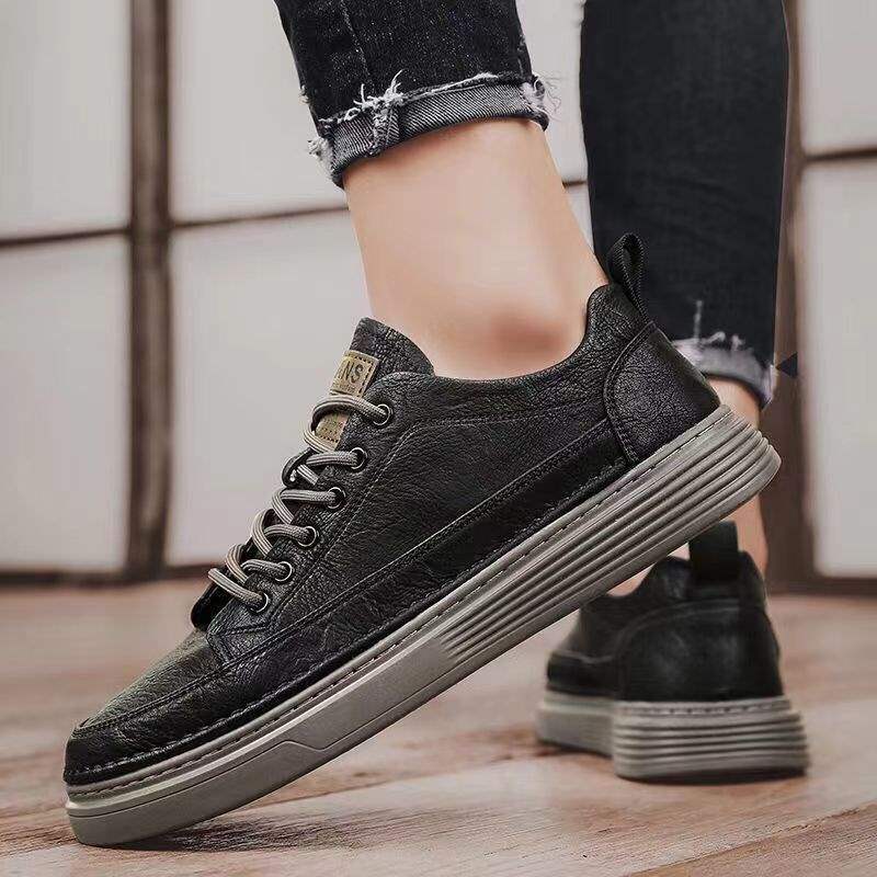 Spring Black Leather Shoes Kitchen Chef Waterproof Skateboard Shoes Work Shoes