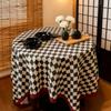 Cotton Grid Table Cover Simple Design Vintage Tablecloth Retro Checkered Table Cloth Round Table