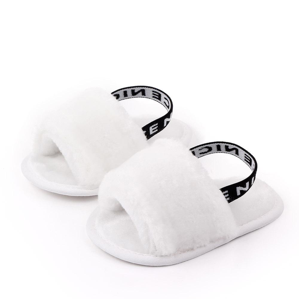 Baby Girls Spring and Winter Baby Shoes Cute Indoor Baby Fluffy Slippers Toddler Princess Breathable Simple Elastic Sandals