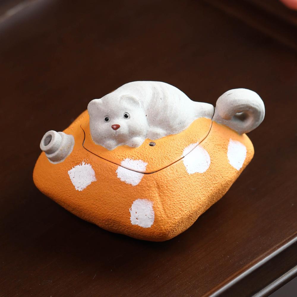 

100ml Vintage Yixing Purple Clay Teapots Artists Handmade Cat Pot Raw Ore Mud Kettle Chinese Zisha Tea Set Drinkware Collection