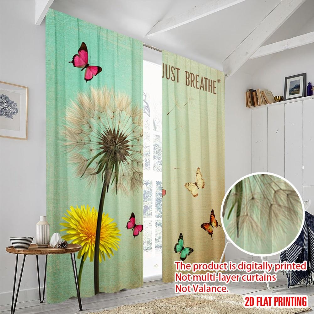 2 Stück 2D Flachdruck Vorhang Löwenzahn Schmetterling Einfach Atmen Polyesterstoff Ohne Strom 0 Verwendung für Innen