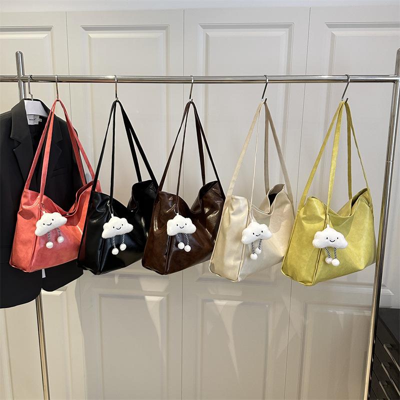 Solid Color High-end Shoulder Tote Bag Niche Simple Underarm Bag Retro Versatile Tote Bag