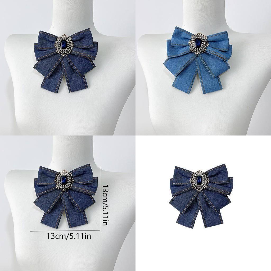 Denim Bow Tie Brooch For Professional Attire Unisex Vintage French Style Collar Accessory