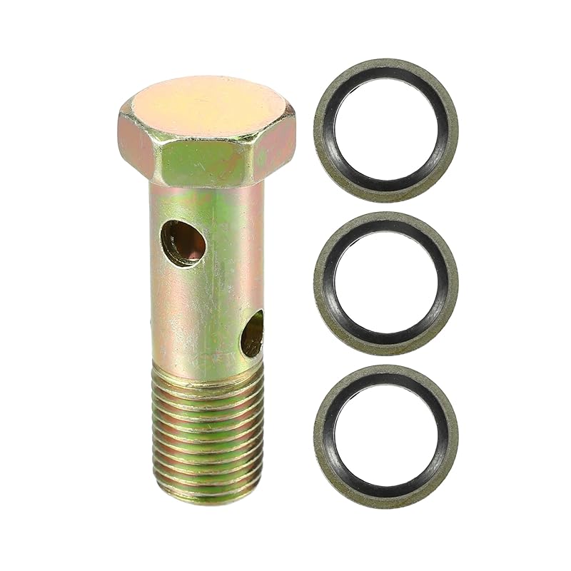 VekAuto Double Banjo Bolt Kit, M14x1.5, 51mm Length, Metric Thread, Turbo Brake Line Fitting Adapter, Durable Metal, Bronze Color, with Washer Spacer