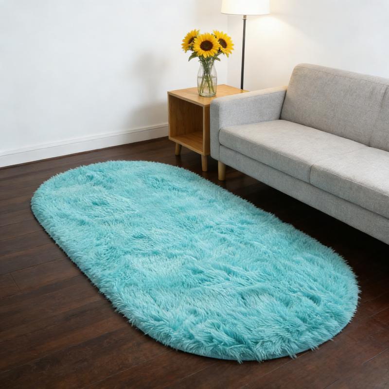 Rainbow Plush Carpet Oval Fluffy Rug For Girl Bedroom Long Pile Soft Beside Mat Large Area Rug Living Room Shaggy Kids Playroom Mat
