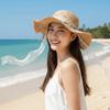 Breathable Big Brimmed Straw Hat with Turquoise Woven Sun Cap Vacation Beach Cap  Performances