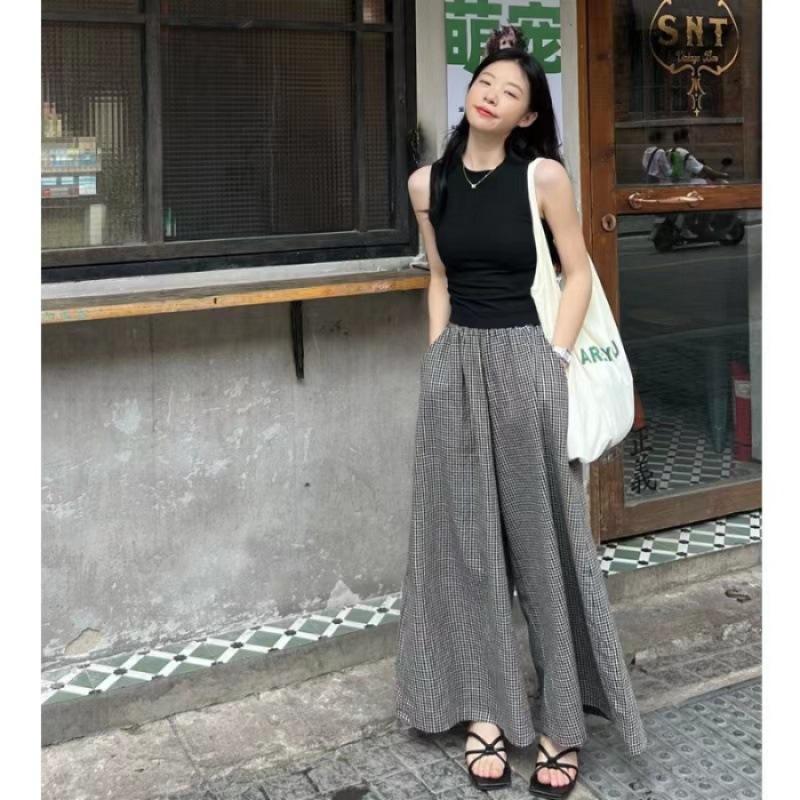 

Korean version of versatile summer suit women s sleeveless vest niche retro plaid trousers are now popular fashion two-piece set S