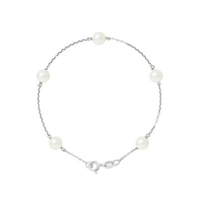 Bracelet - - 5 Freshwater Cultured Pearls 6-7 Mm - 925 Silver - Length 18 Cm - Women