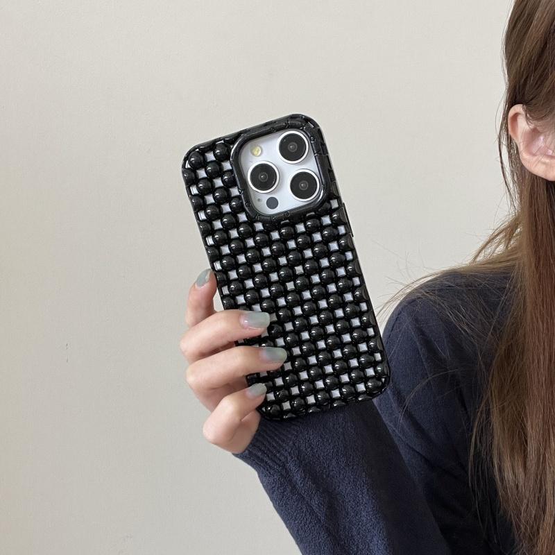 

Летний ажурный трехмерный жемчужный чехол для телефона Для iPhone 17 16 15 13 14 pro Max Гальваническое покрытие Мягкая ударопрочная задняя крышка iPhone 13 чёрный