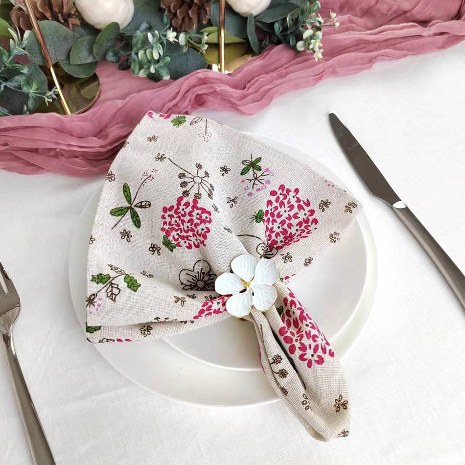 4PCS 40x40CM Floral Printed Cloth Napkins Japanese Style Dinner Dish Towel Wedding Restaurant Bar Table Mat Serviette De Table