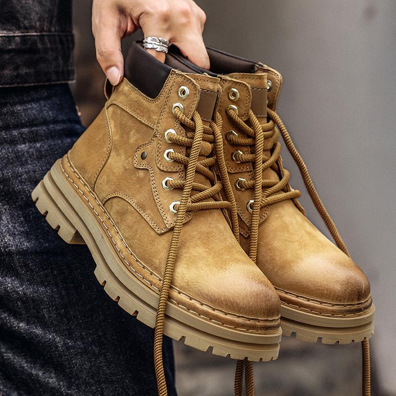 2024 Wear-Resistant Genuine Leather Men's Martin Boots - Warm, Stylish British Workwear for Autumn/Winter