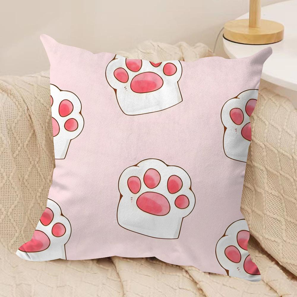 Cute Cat Cushion Cover Soft Plush Fabric DoubleSided Printed Sofa Cushion Cover for All Seasons Home Decor Gift