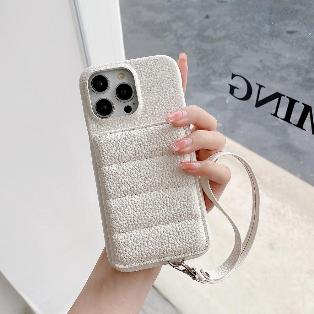 For iPhone 14 Pro Max Case Card Slots Kickstand PU Leather+PET Phone Cover with Wrist Strap