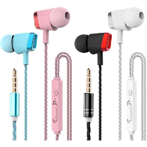 

4 Pack Earbuds Headphones with Microphone & Remote, CBGGQ Noise Isolating Earphones in-Ear Headphones with Pure Sound and Powerful Bass, for iOS and 4 pairs color