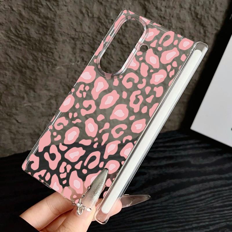 Magnetic Adsorption Phone Case For Samsung Galaxy Z Fold 7 6 5 Fold7 Fold6 Fold5 5G Shockproof Leopard Print Clear Hard Cover