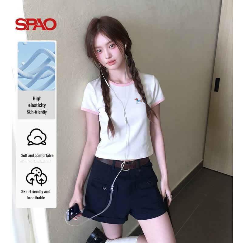 SPAO Women s Color-Block Round Neck Short Sleeve T-Shirt L