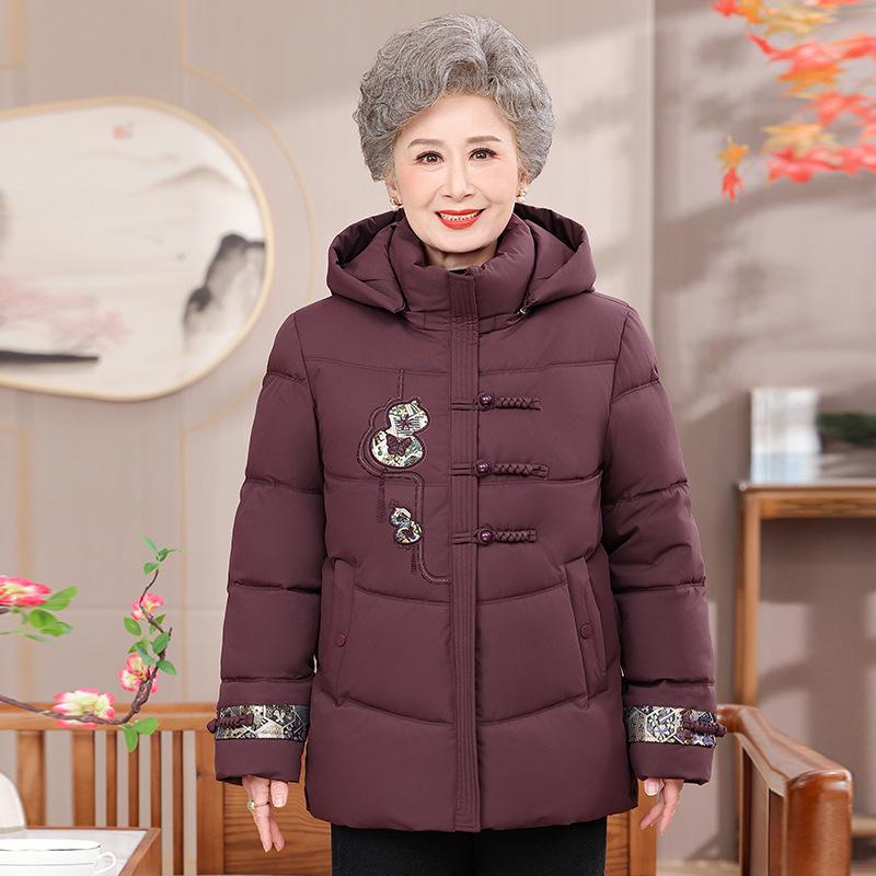 Stylish Winter Cotton Jacket for Middle-Aged and Elderly Women - Plus Velvet, Thickened, Warm, and Padded for Moms.