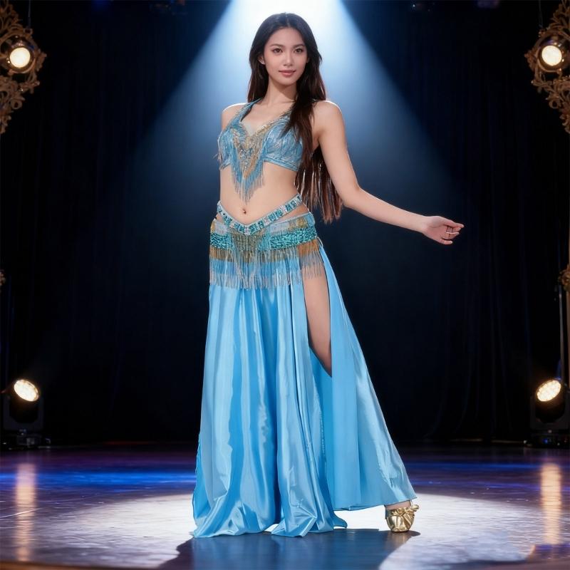 Breathable Satins Split Skirt For Belly Dancing High Flexibility Stage Costume With Flowy Movement Dance Dress