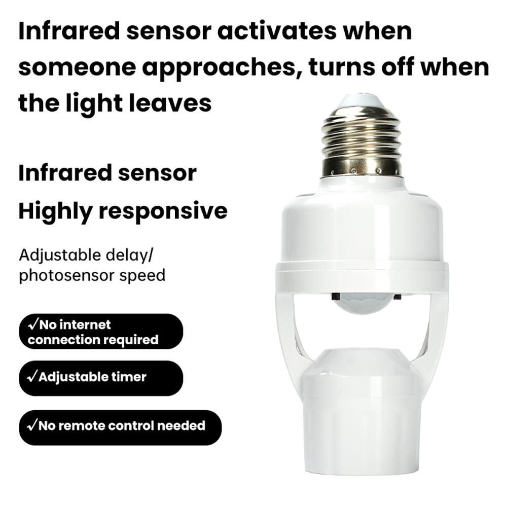 Smart Motion Sensor Light Bulb Holder E27 PIR Induction Sensor Adapter Lamp Base Converter Automatic LED Switch AC 110V 220V