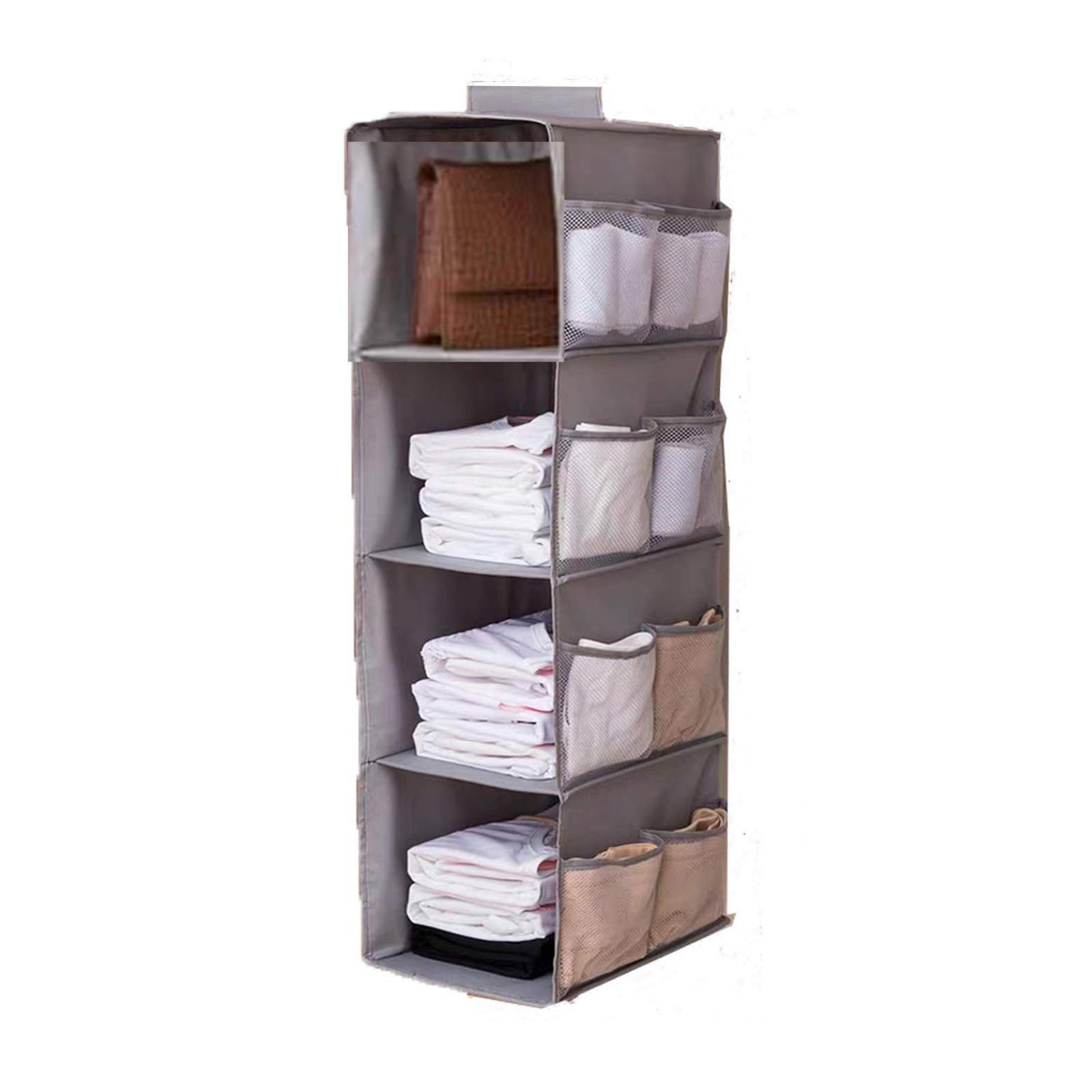 

Hanging Storage Clothes 4 Closet Hanging Large with Uciy Rack, Tiers, Storage, Towels, Underwear, Bags, Storage, Capacity, Pockets, Foldable, Gray, серый
