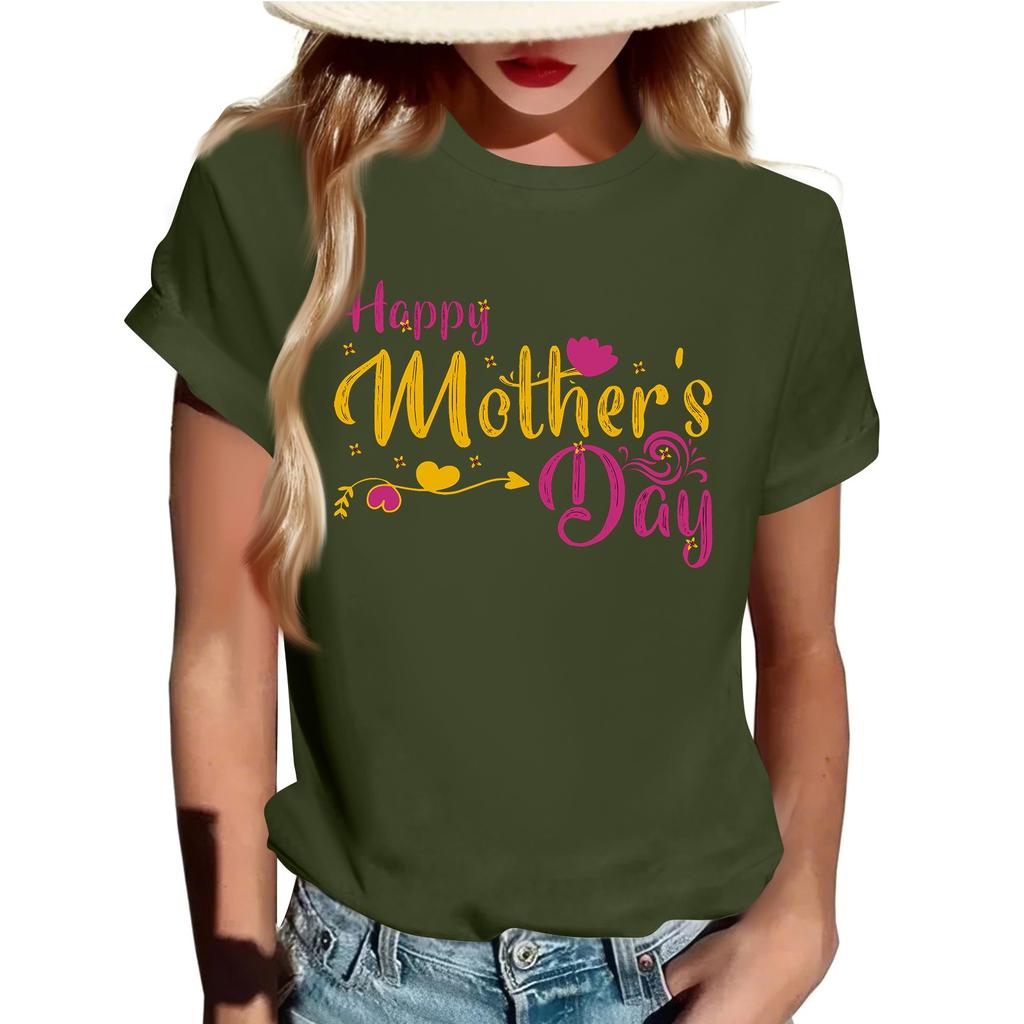 Lässiges, tägliches T-Shirt mit Rundhalsausschnitt und Aufdruck für Erwachsene, kurzärmelig, Buchstaben-Oberteil